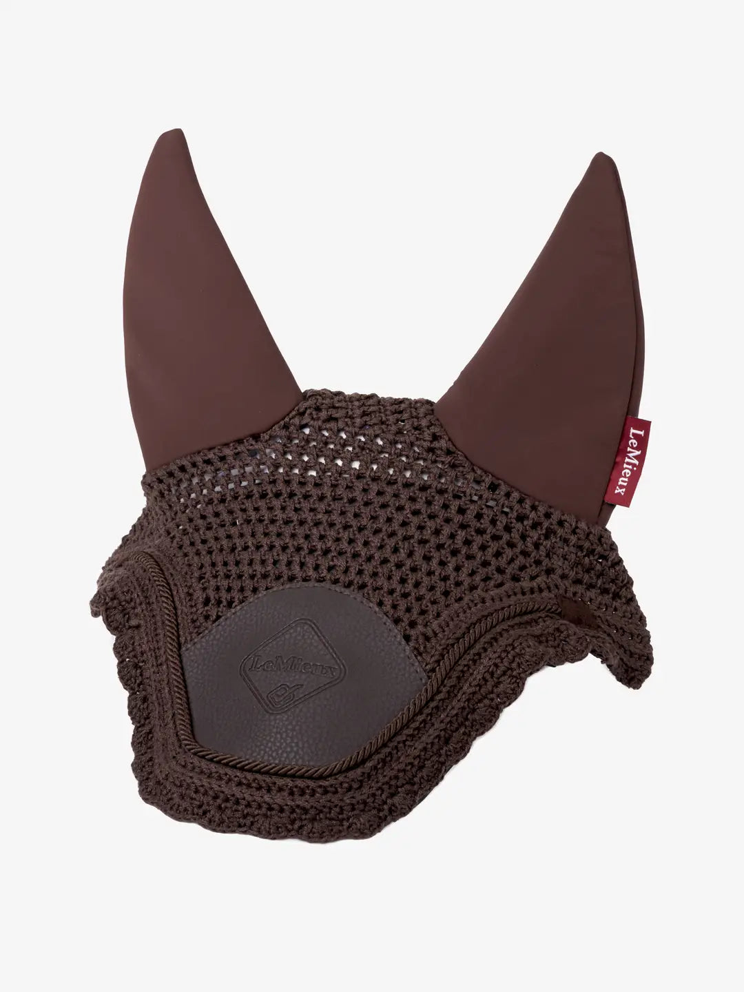 Front view of the LeMieux Acoustic Pro Fly Hood in brown