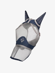 Angled front view of the navy Lemieux ArmourShield Pro Full Fly Mask on a white background