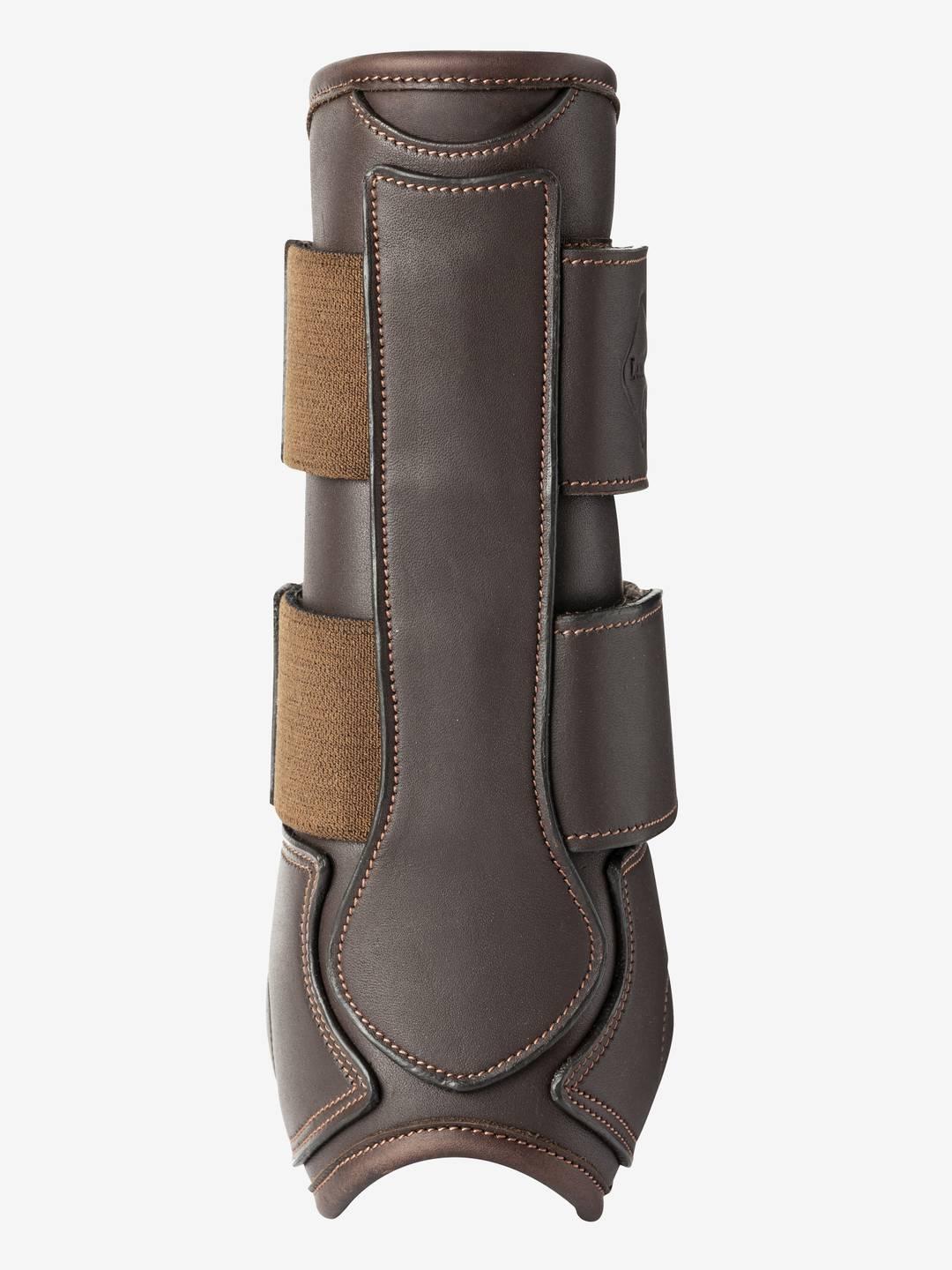 Back view of a brown LeMieux Capella Tendon Boot on a white background