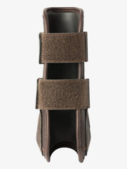Front view of a brown LeMieux Capella Tendon Boots on a white background