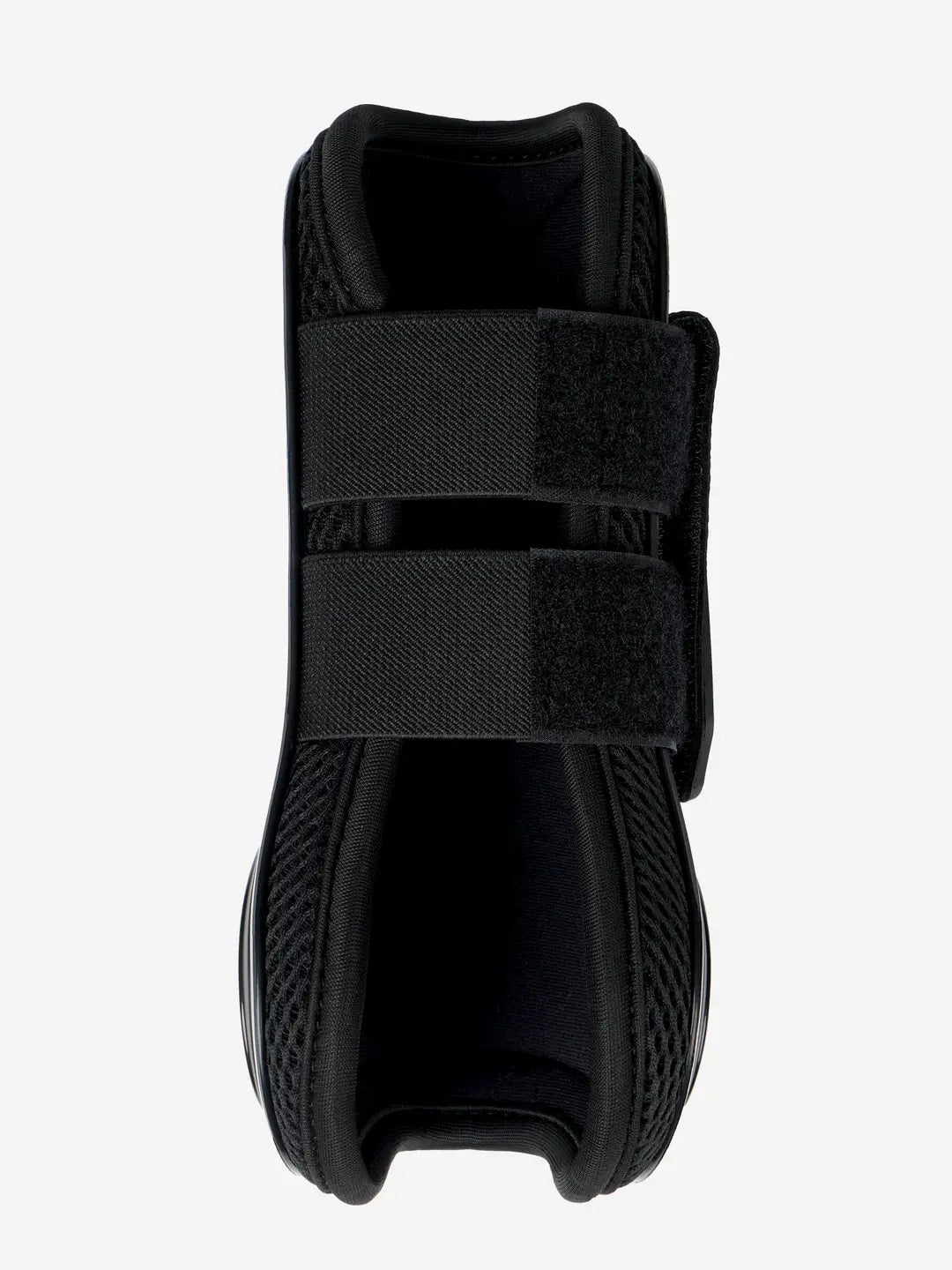 Front view of the black LeMieux Derby Projump Tendon Boot on a white background