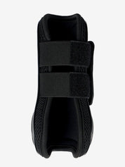 Front view of the black LeMieux Derby Projump Tendon Boot on a white background