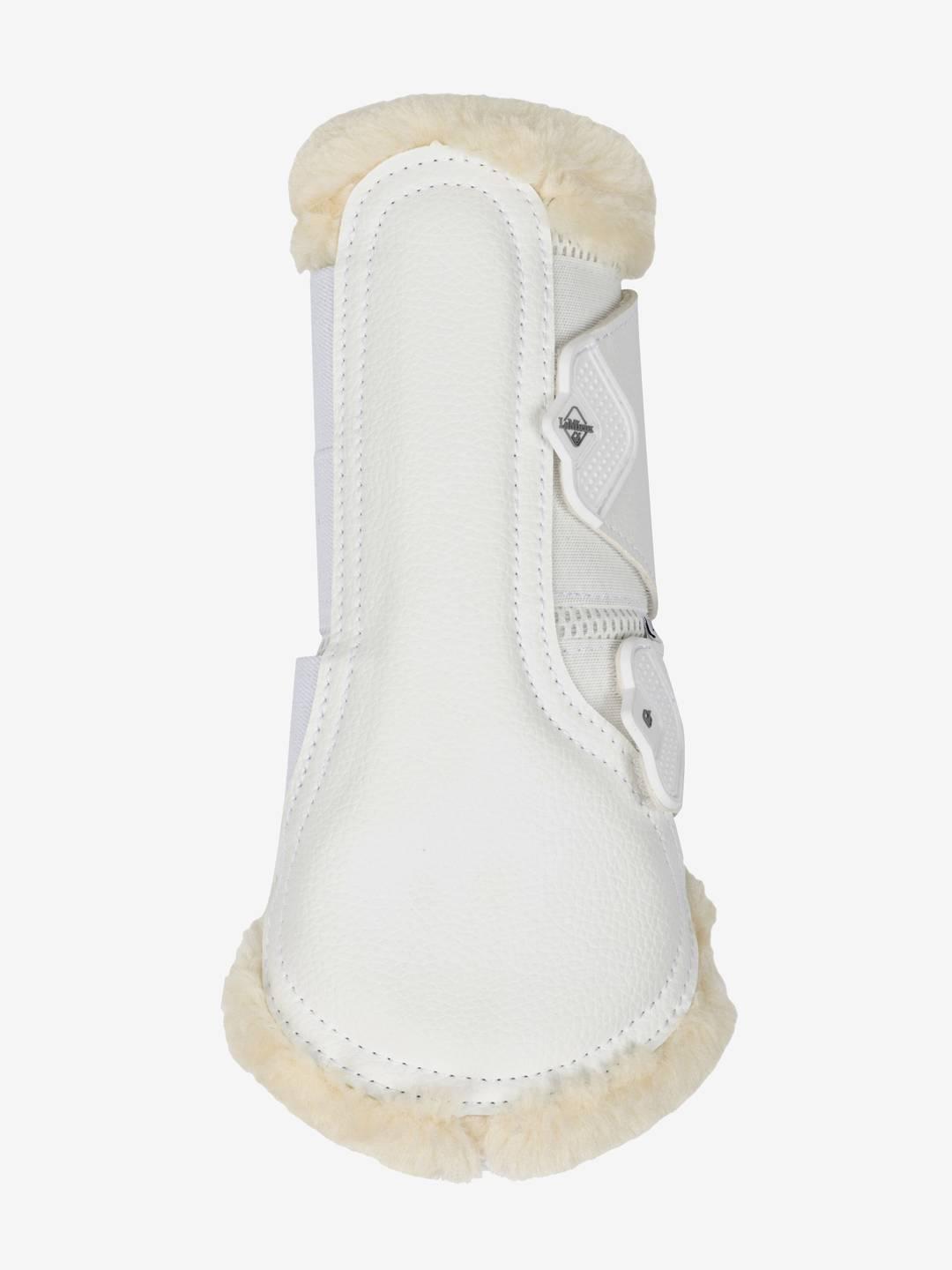 Single white LeMieux Fleece Edged Brushing Boot showing side view