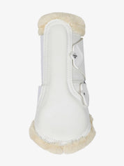 Single white LeMieux Fleece Edged Brushing Boot showing side view