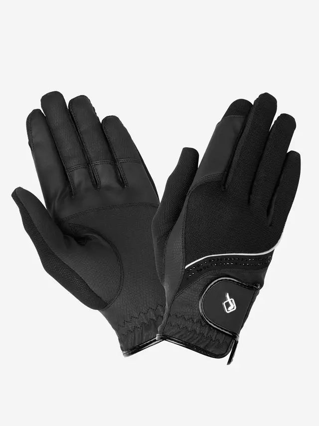 Pair of LeMieux Crystal Gloves in black on white background