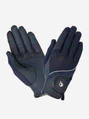 Pair of LeMieux Crystal Gloves in navy on white background