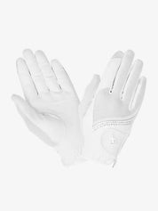 Pair of LeMieux Crystal Gloves in white on white background