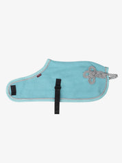 Aqua toy horse fleece cooler on white background