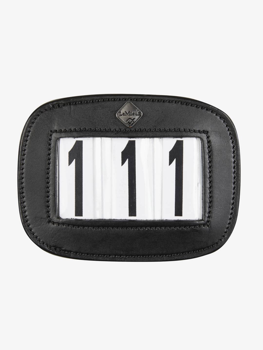 Front view of the LeMieux Saddle Number Holder in Black showing numbers 111