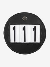 Front view of the black LeMieux Bridle Number Holder showing 111 on a white background