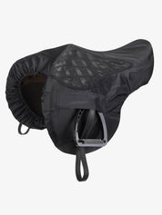 Angled side view of the General Purpose LeMieux Ride On Saddle Cover  in black - over a saddle