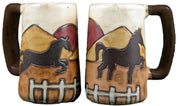 Side-by-side front and back views of the Mara Stoneware Horses Stein on a white background