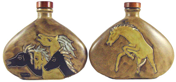 Front and back views of the Mara Stoneware Horses Decanter on a white background