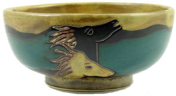 Front view of the 72 oz Mara Stoneware Horses Serving Bowl on a white background