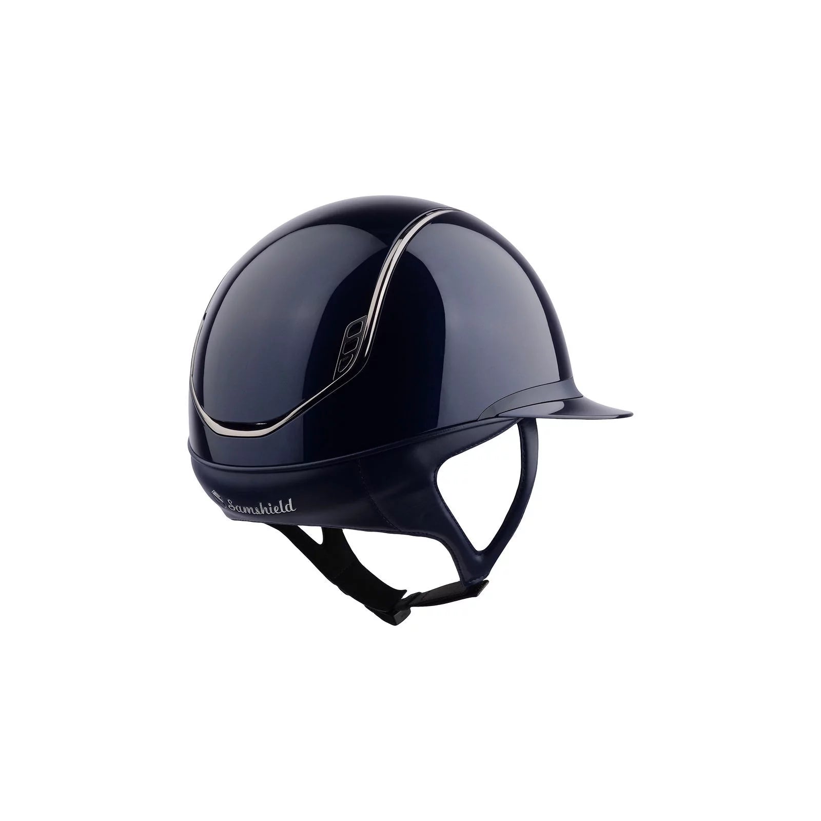 Angled back view of the blue Samshield Miss Shield 2.0 Shadow Glossy Helmet on a white background