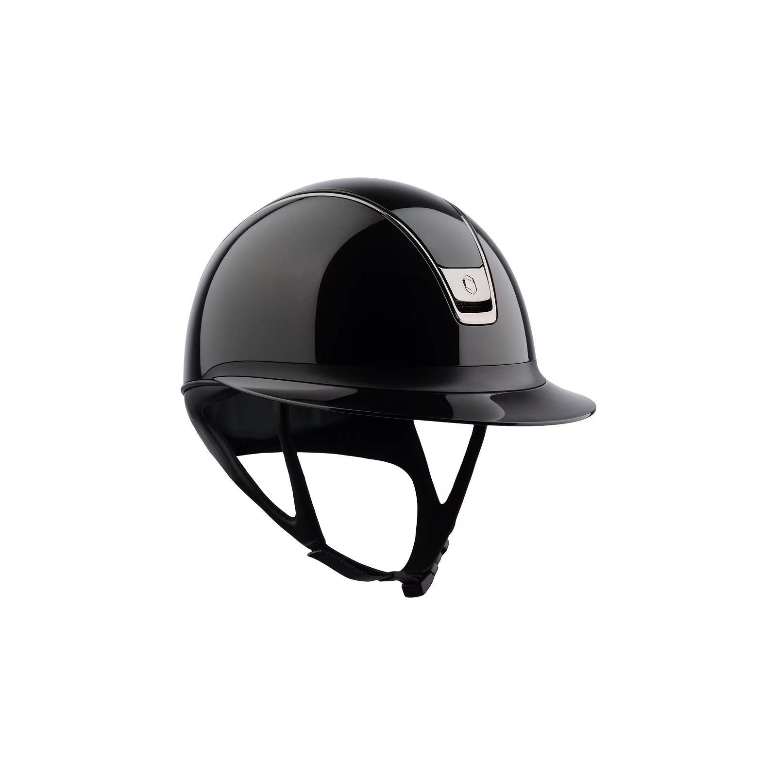 Angled front view of the black Samshield Miss Shield 2.0 Shadow Glossy Helmet on a white background