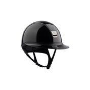 Angled front view of the black Samshield Miss Shield 2.0 Shadow Glossy Helmet on a white background