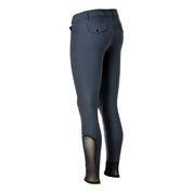 Angled back view of the navy Equinavia Karl Men's Knee Patch Breeches on a white background