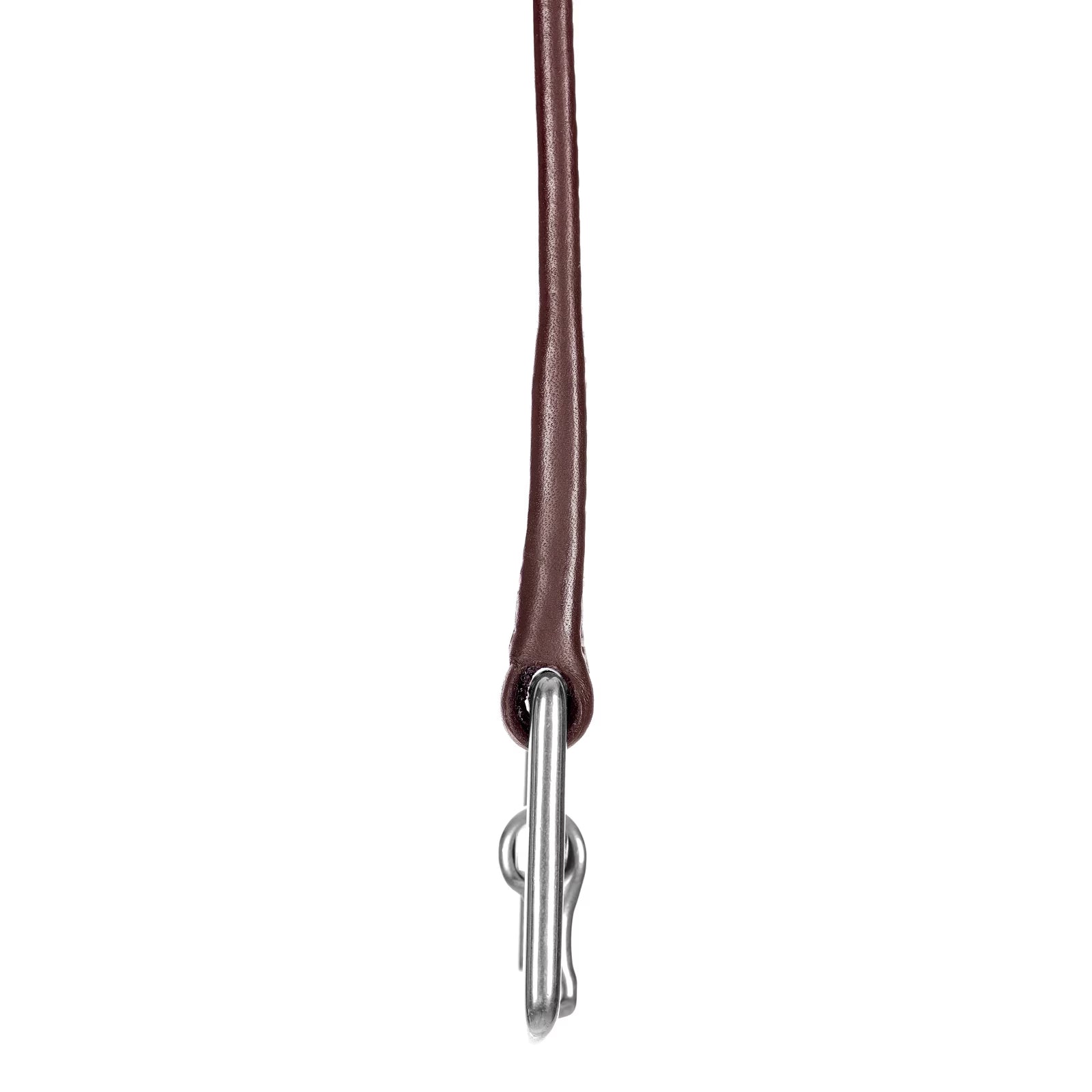 Close-up side view of the buckle on the Oakbark Brown Equinavia Valkyrie Stirrup Leathers on a white background