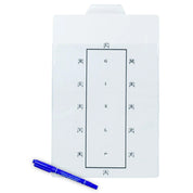Front view of the Horze Learner Dressage Test Board with a blue marker on a white background