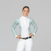 Front view of a model wearing Green Sprout Equinavia Martha Long Sleeve Show Shirt on a plain background