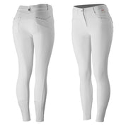 Side-by-side front and back views of the white B Vertigo Olivia Sillicon Full Seat Breeches on a white background