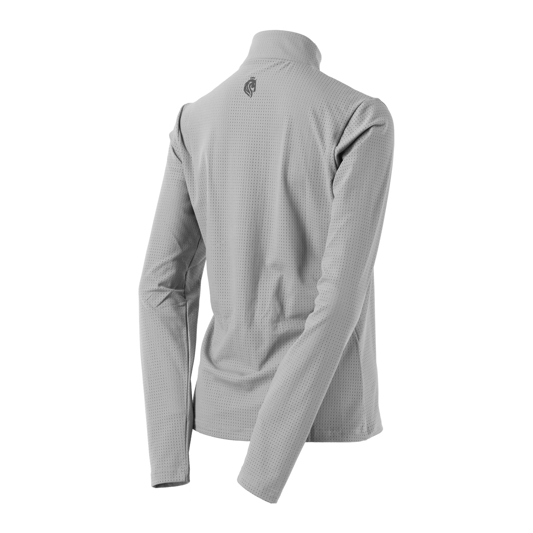 Back view of Dapple Gray Equinavia Juni Long Sleeve Quarter Zip Shirt on a white background