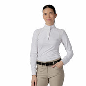 Front view of a female model wearing the Equinavia Sonja Long Sleeve Show Shirt on a white background