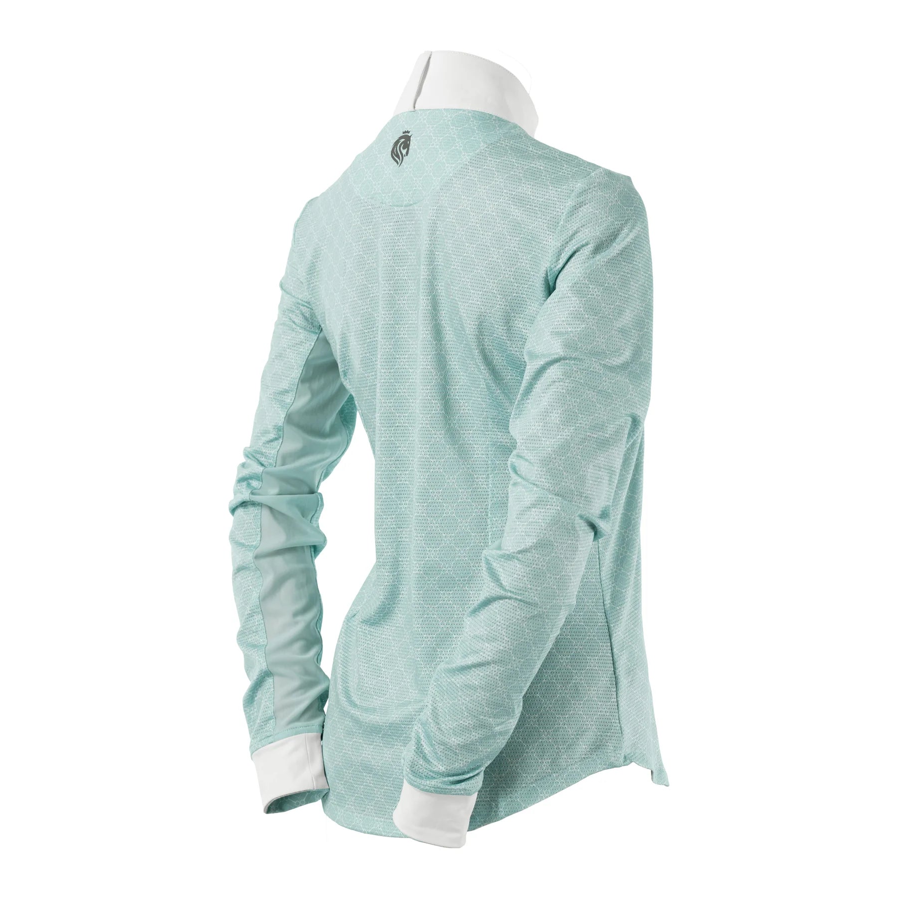 Angled back view of Green Sprout Equinavia Martha Long Sleeve Show Shirt on a white background