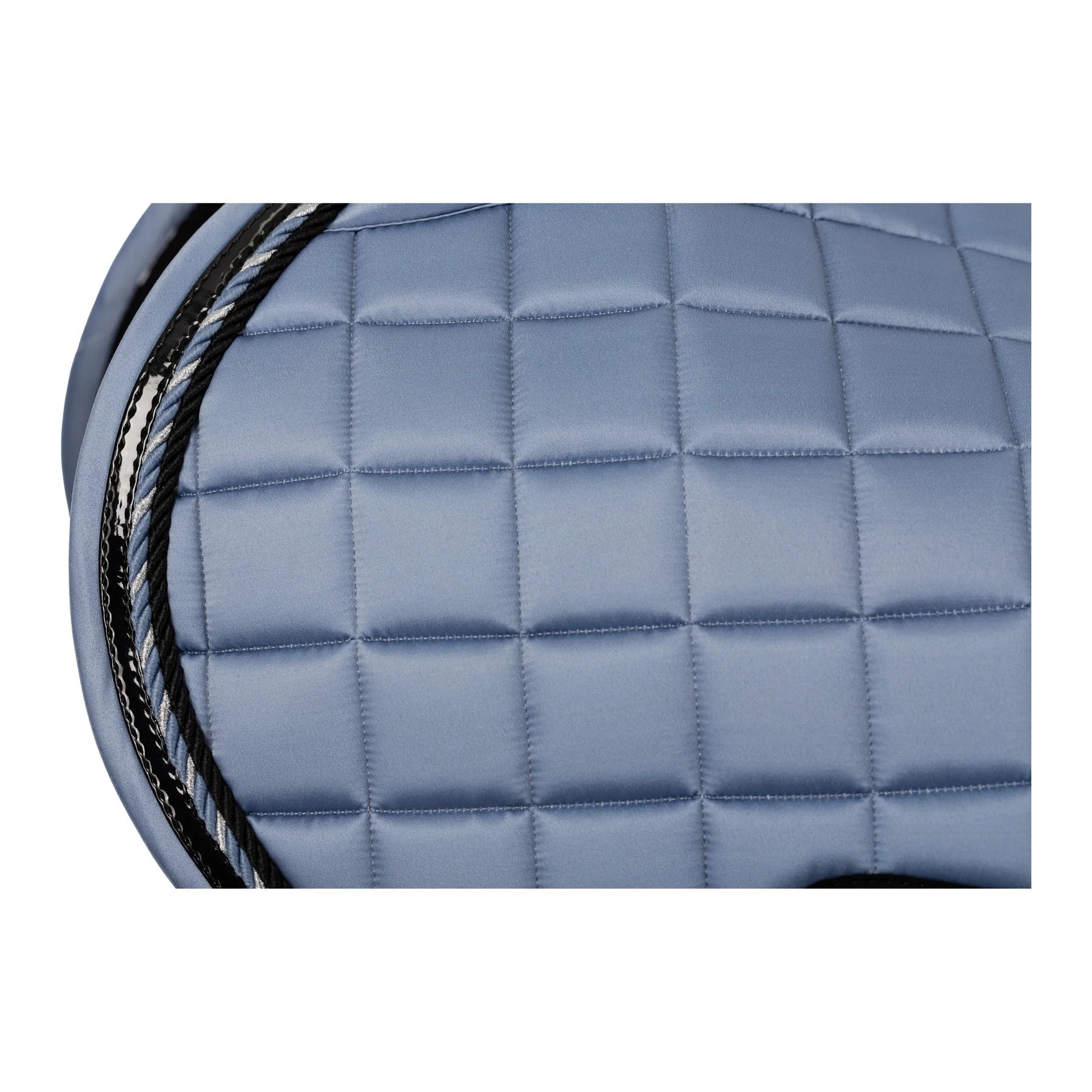 Side closeup view of Dusk Blue Equinavia Copenhagen Stay Put All Purpose Saddle Pad on a white background