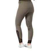 Back view of a model wearing the sage olive Equinavia Maud Knee Patch Breeches on a white background