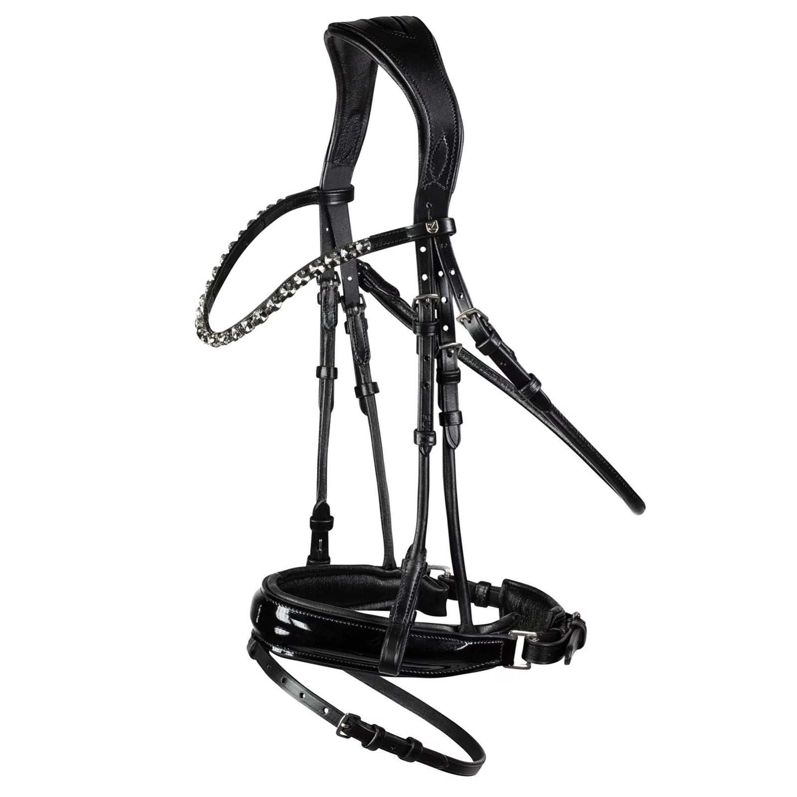 Horze Clermont Ergonomic Crystal Bridle in black on a white background