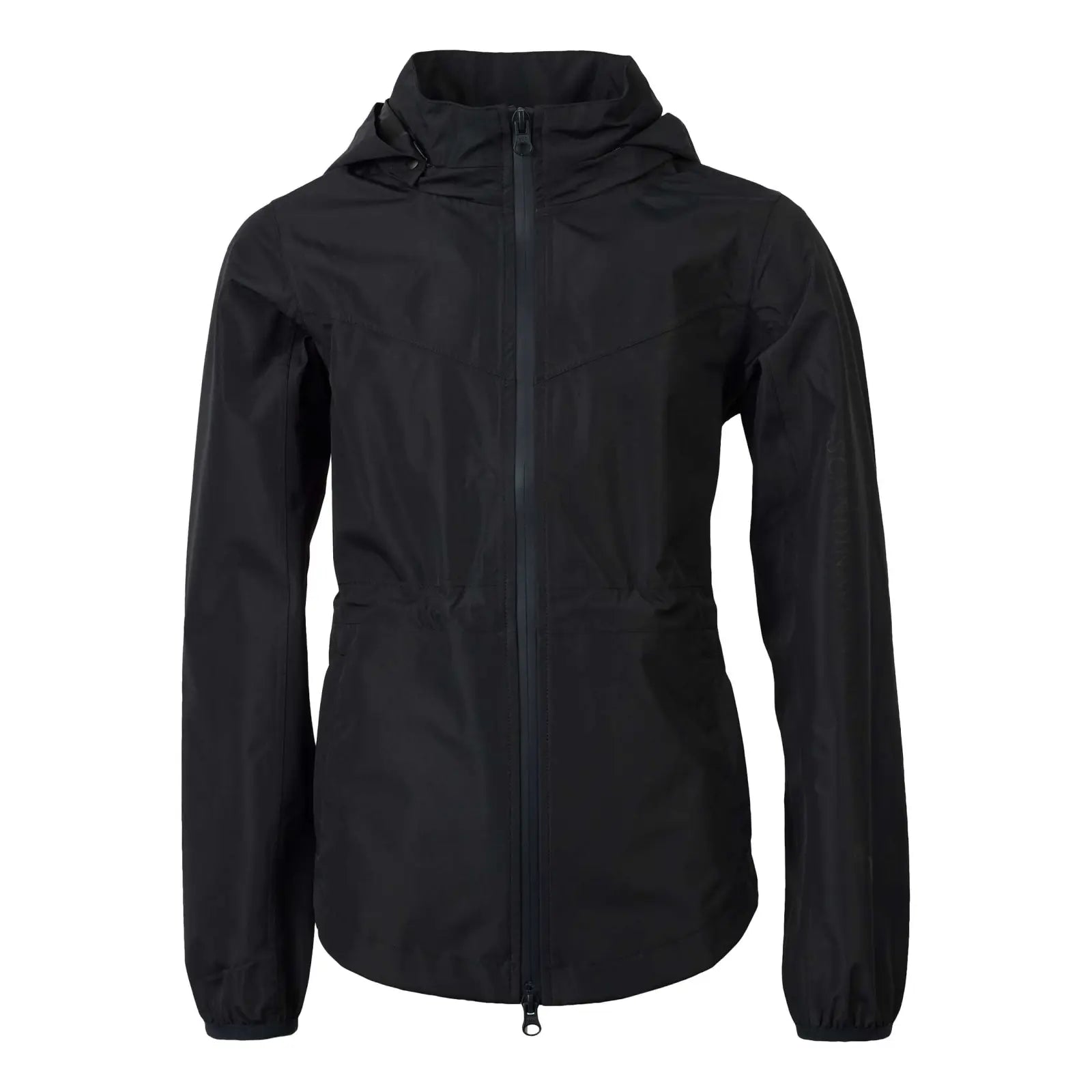 Front view of the navy Horze Fiora Kids Lightweight Waterproof Jacket on a white background