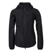 Front view of the navy Horze Fiora Kids Lightweight Waterproof Jacket on a white background