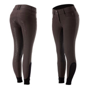 Side-by-side front and back views of the brown Equinavia Victoria Full Seat Breeches on a white background