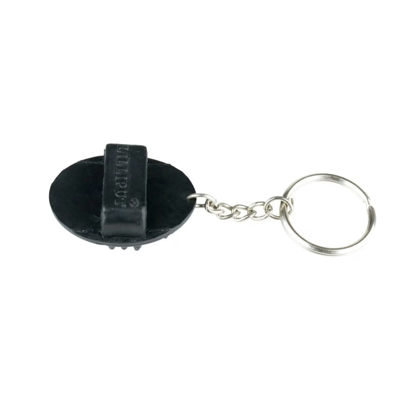 Top view of the black Horze Brush Key Chain on a white background