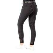 Angled back view of a model wearing the black Equinavia Victoria Full Seat Breeches on a white background