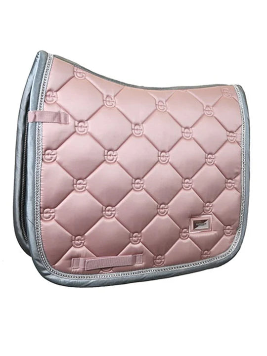 Side view of the Pink Crystal Equestrian Stockholm Dressage Pad on a white background
