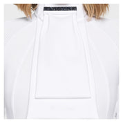 Front view of a model wearing the Black Samshield Plastron Premium Stock Tie over a white show shirt