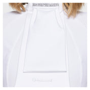 Front view of a model wearing the Light Chrome Samshield Plastron Premium Stock Tie over a white show shirt