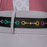 Back view closeup of a model wearing Black/Bits Equinavia Adeline Beaded Belt