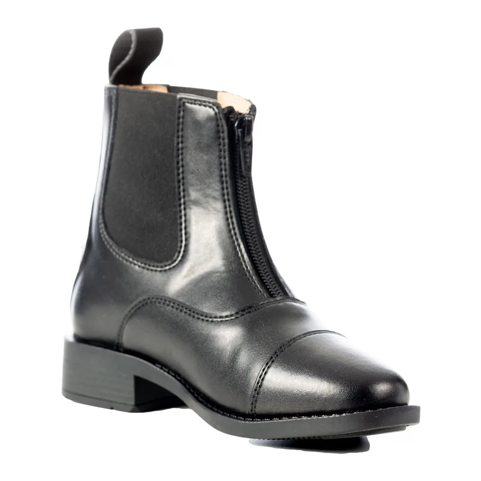 Angled front view of the Equinavia Tilda Kids Synthetic Zip Paddock Boots on a white background