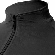 Close-up front view of the quarter zip on the black Equinavia Kari Short Sleeve Sun Shirt With NordicAir Tech on a white background