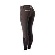 Angled back view of the blue Equinavia Kristina Knee Patch Breeches on a white background