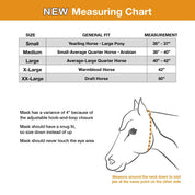 Infographic size chart for the Cashel Quiet Ride Fly Mask with Long Nose and Ears