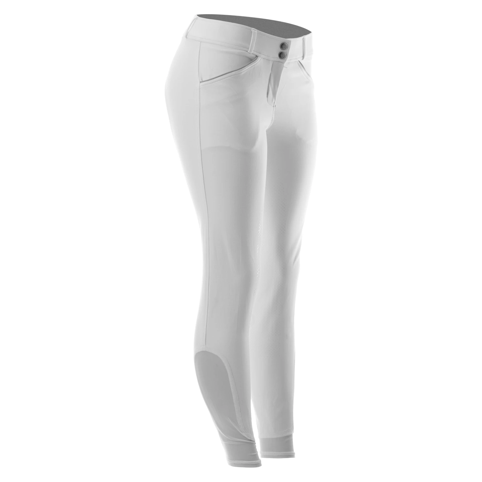 Angled front view of the Equinavia Astrid Full Seat Breeches in white