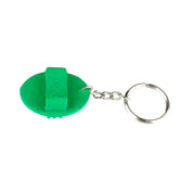 Top view of the green Horze Brush Key Chain on a white background
