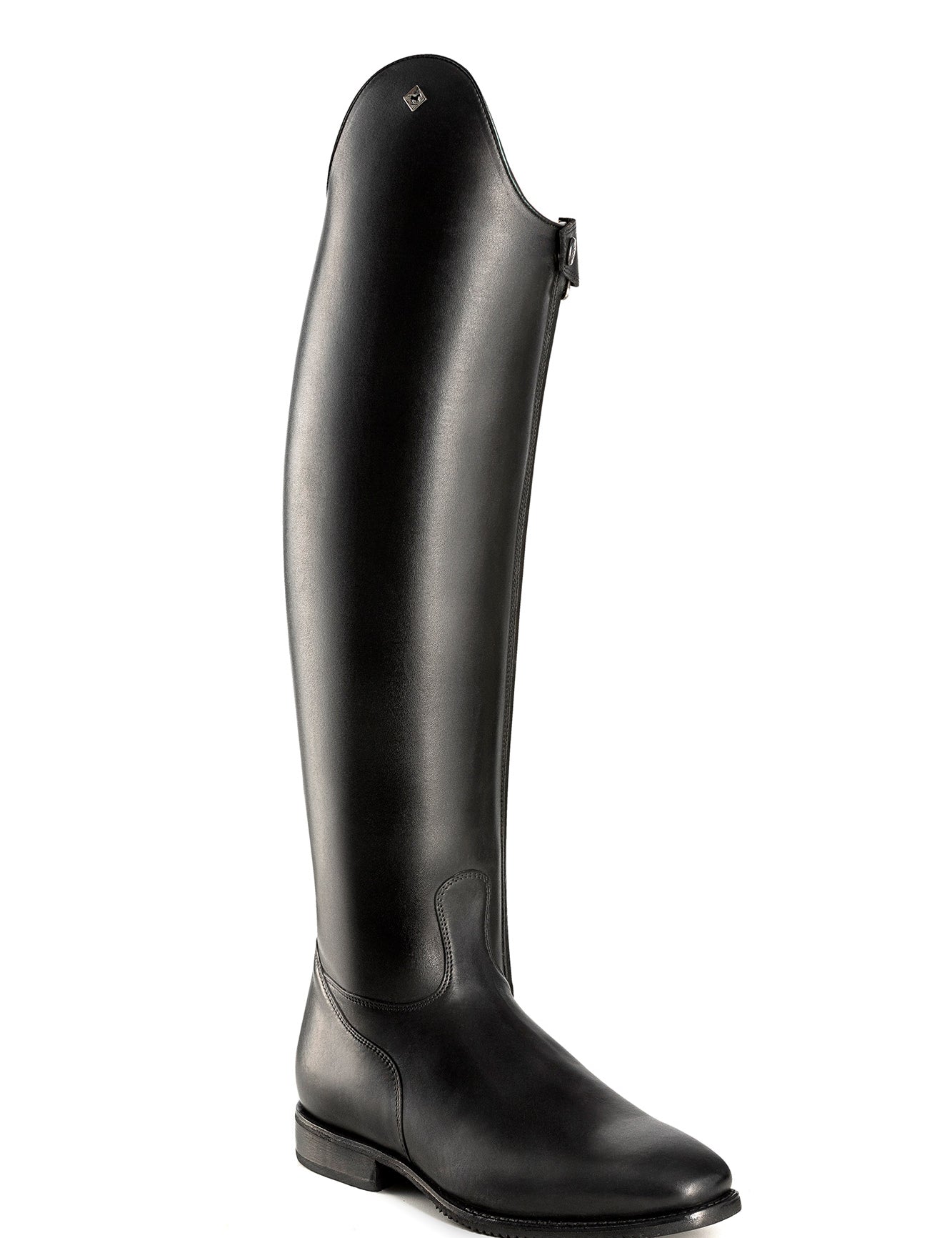 Angled front view of the DeNiro Raffaello Wrat Black Dressage Boot on a plain background