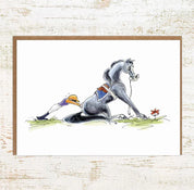 View of the Just A Little Further Pony Nut Greeting Card on a white washed wood background