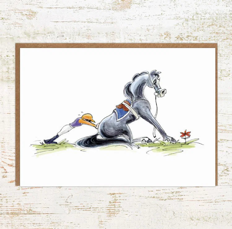 View of the Just A Little Further Pony Nut Greeting Card on a white washed wood background